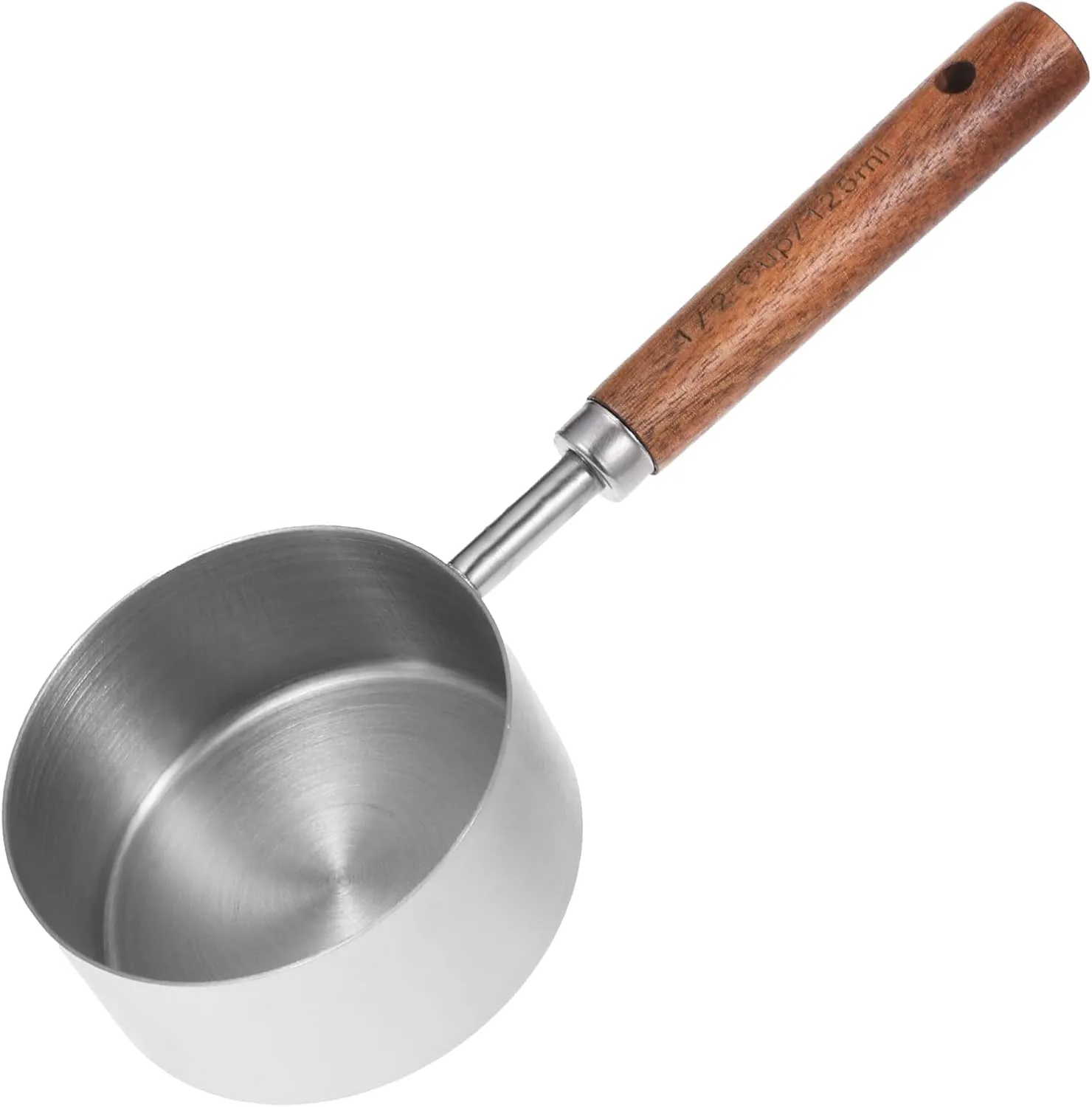 1 Pcs Measuring Cup and Spoon Dog Cat Food Scoop Stainless Steel Pet Food Scoop Wooden Handle with US Measurements Metric Cups and Spoons for Cooking and Baking