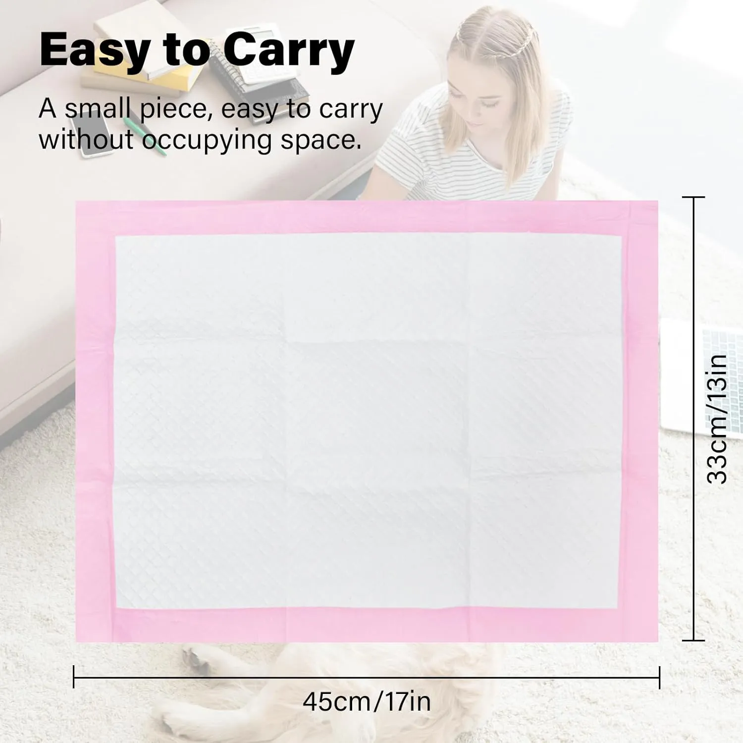17" x 13" Pet Pads for Dogs Pee Training, Disposable Underpads with Super Absorbent and Ultra Leak Proof for Puppy Cat Potty Control, Quick Dry Design for Incontinence -Pink(25 Count)