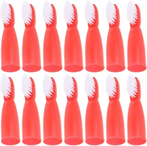 20pcs Red Finger Toothbrush for Prisons and Mental Institutions, Short Handle Mini Oral Cleaning Brush with Soft Bristles, Portable Oral Care Tool