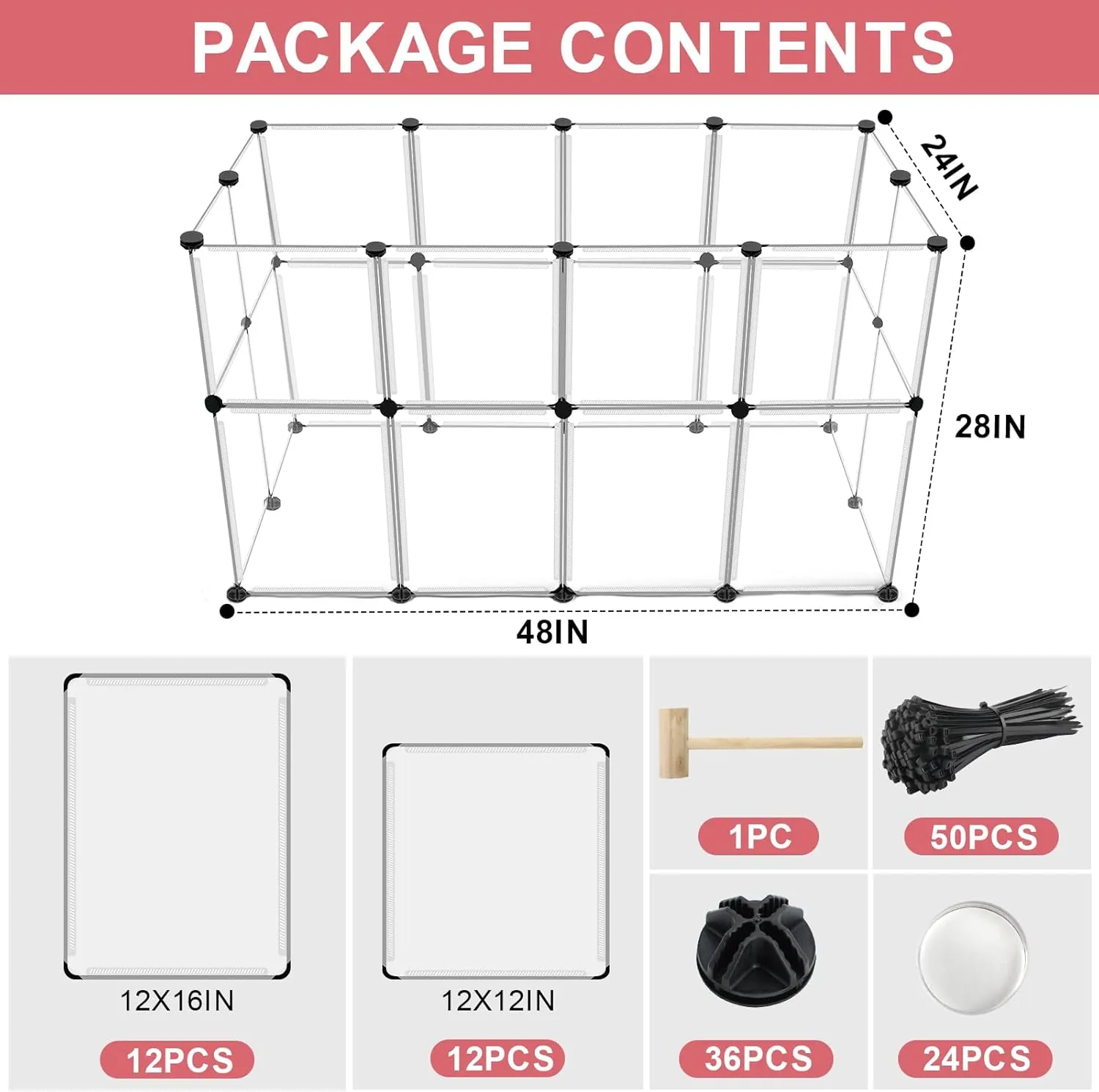 24 Panels Portable Small Animals Playpen,48"x 24"x 28" Transparent Pet Playpen,Portable Plastic Enclosure,Puppy Play Pen for Indoors Outdoor Pet Fence for Guinea Pigs,Bunny,Ferrets,Hamsters,Hedgehogs