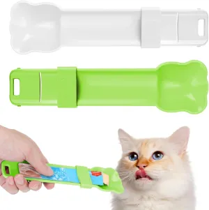 2pcs Cat Strip Feeders Cat Lickable Puree Treat Food Dispenser, Kitten Strip Squeeze Spoon for Wet Food Liquid Snack Pet Food Mixing Spoon Feeding Scoop for Small Pets PuppiesGreen White