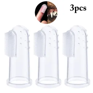 3PCS Safety Transparent Silicone Finger Toothbrush Dog Teeth Oral Cleaning Latex Finger Set Pet Dog Tooth Brush Pet Supplies