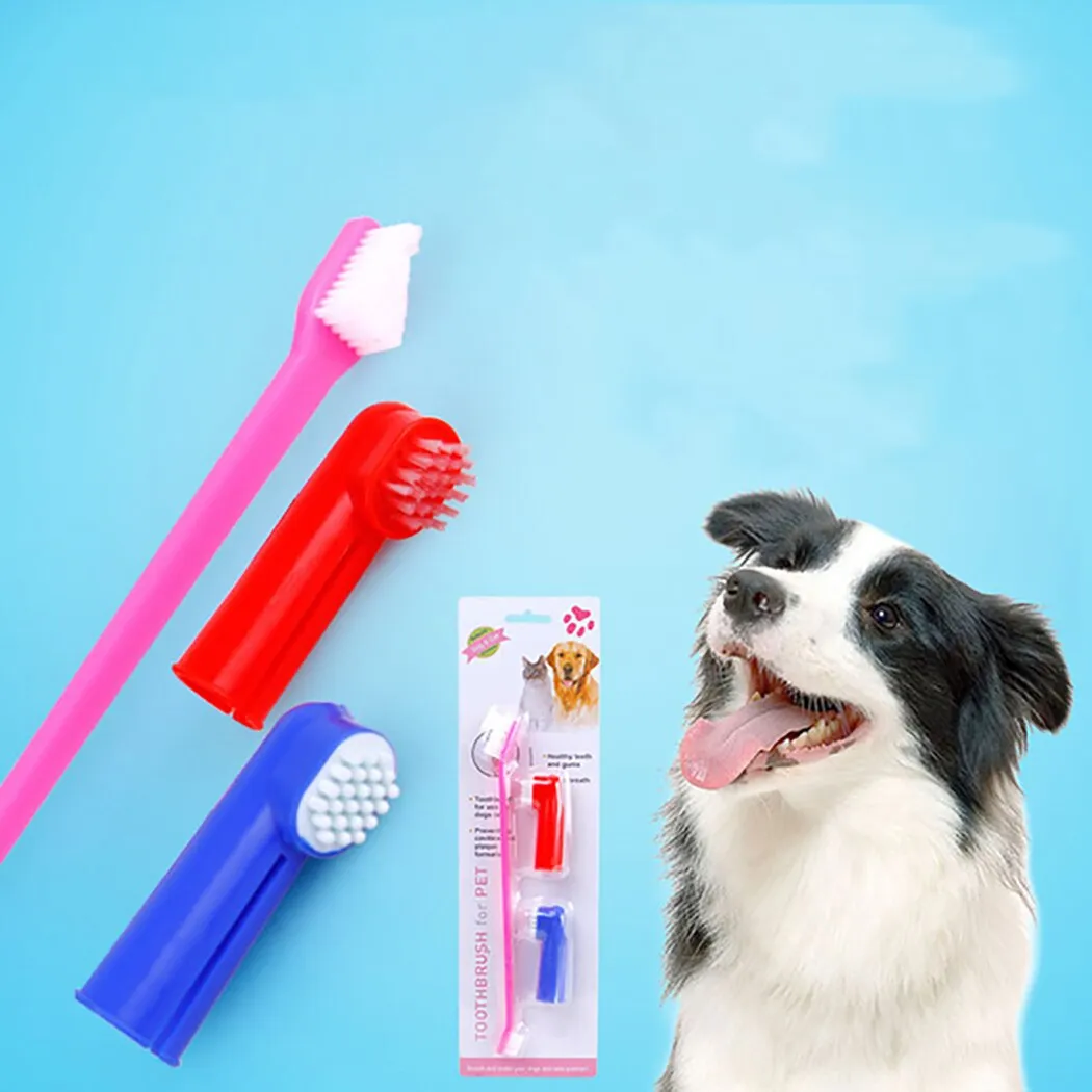 3PCS Safety Transparent Silicone Finger Toothbrush Dog Teeth Oral Cleaning Latex Finger Set Pet Dog Tooth Brush Pet Supplies
