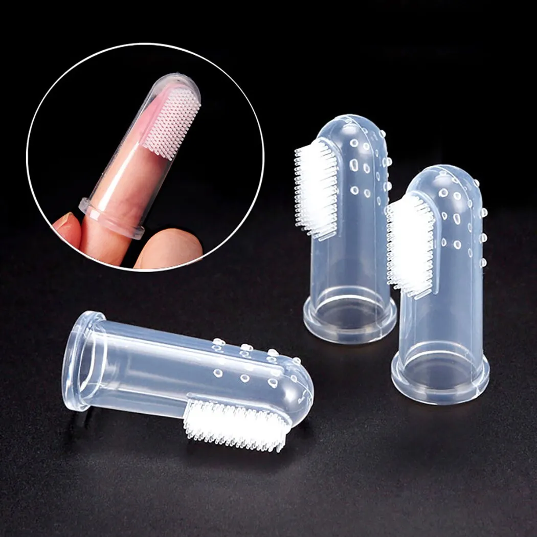 3PCS Safety Transparent Silicone Finger Toothbrush Dog Teeth Oral Cleaning Latex Finger Set Pet Dog Tooth Brush Pet Supplies