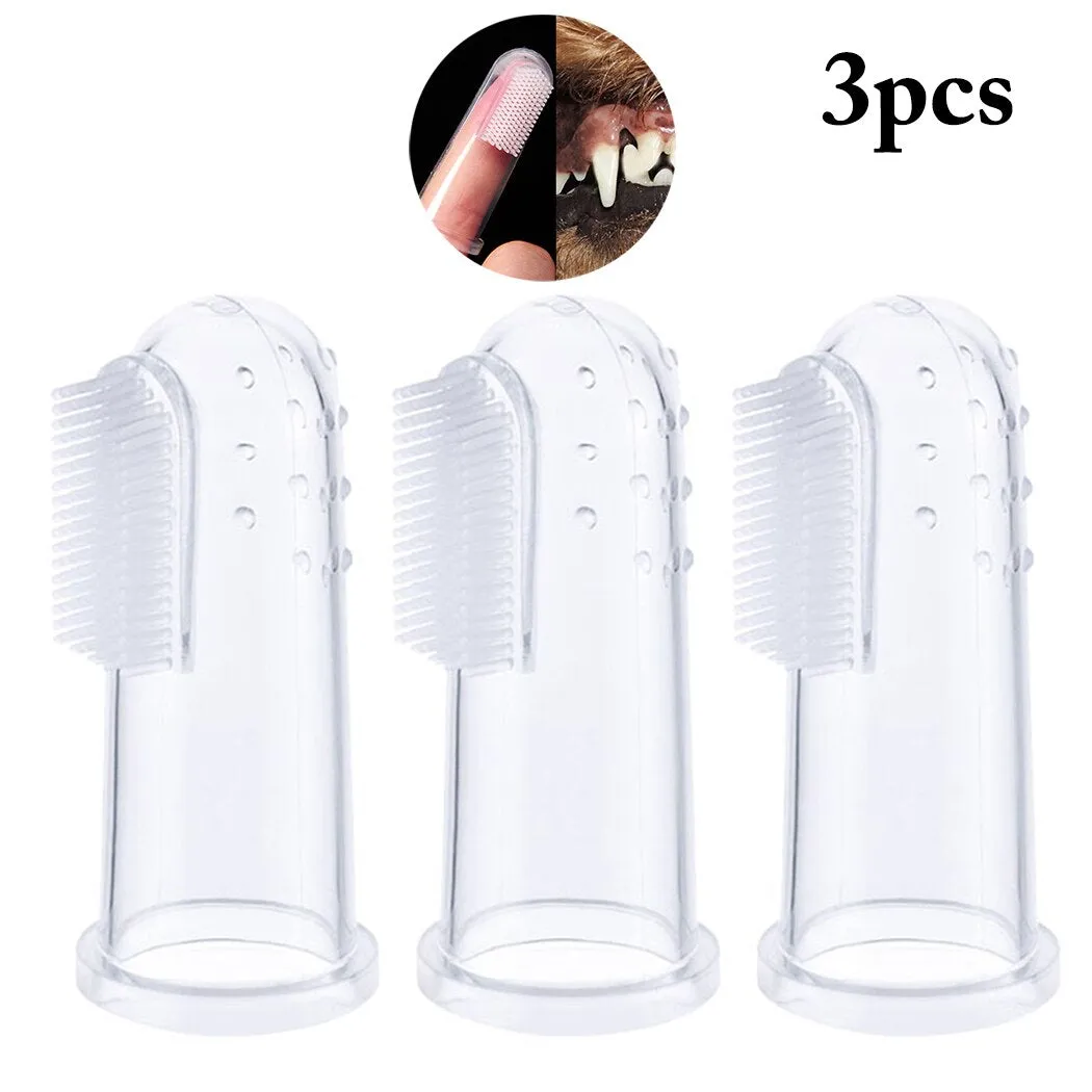 3PCS Safety Transparent Silicone Finger Toothbrush Dog Teeth Oral Cleaning Latex Finger Set Pet Dog Tooth Brush Pet Supplies