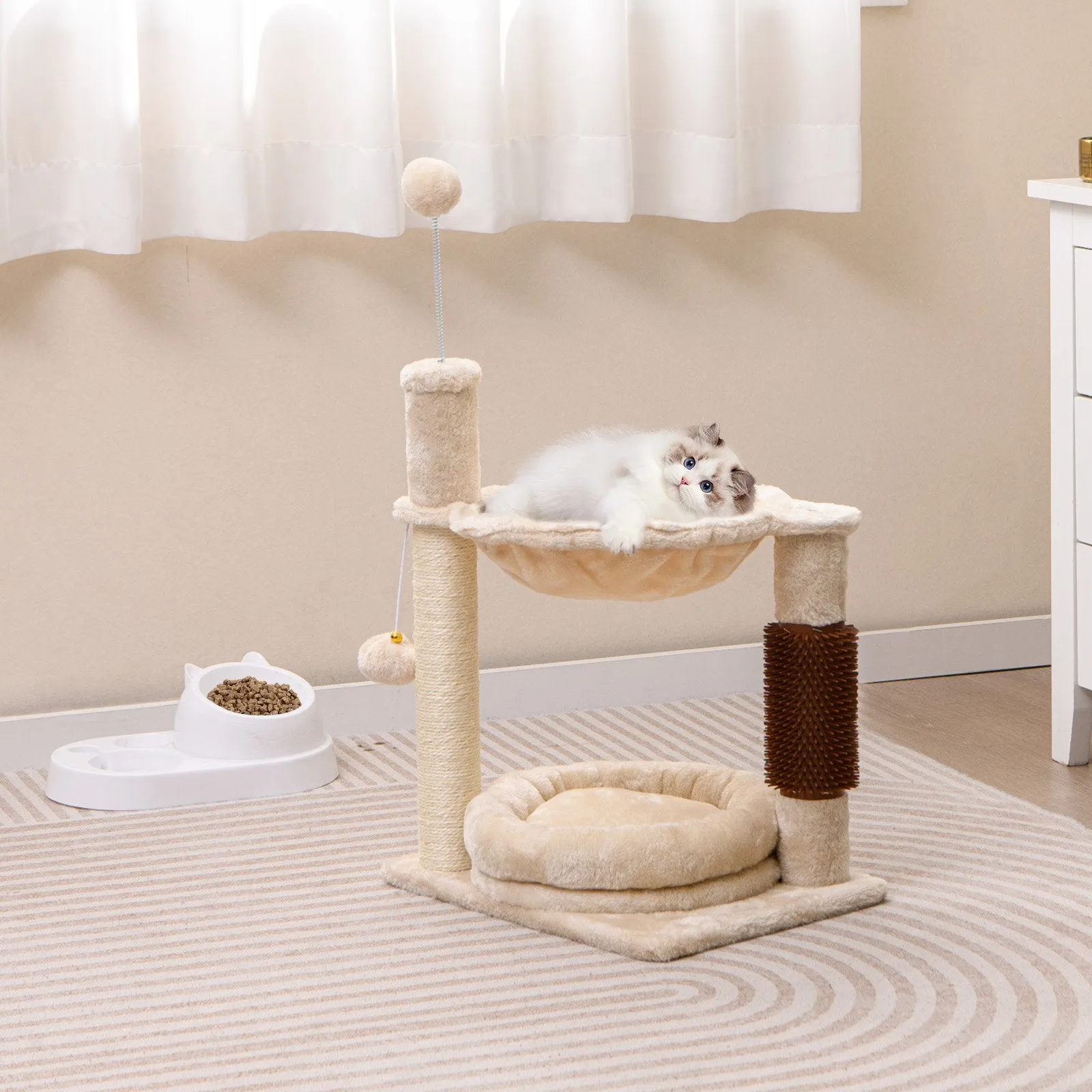 4 in 1 Cat Tree with Cat Self Groomer and Sisal Covered Scratching Post