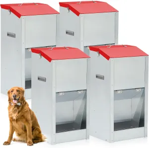 4 Pcs 25 Lbs Large Automatic Dog Feeders with Handle Acrylic Panel Galvanized Gravity Feeder Outdoor Hanging for Doggie Breed Dog Food Dispenser Container,11.5 x 9.8 x 23 Inches