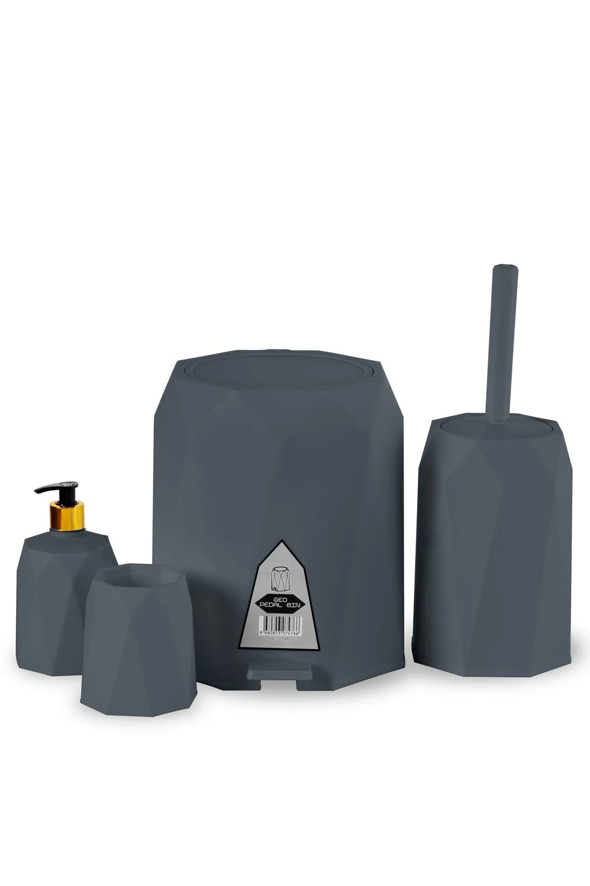 4 Pcs Bathroom Set Plastic 5 lt Trash Can Toilet Brush Sink Set