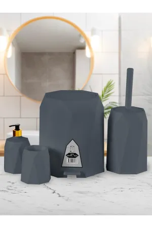 4 Pcs Bathroom Set Plastic 5 lt Trash Can Toilet Brush Sink Set