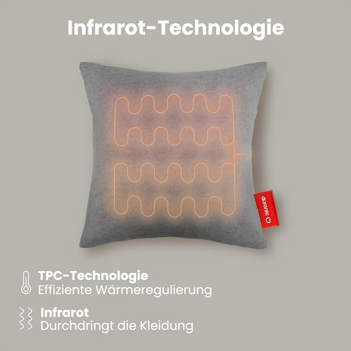 Auronic heating pad with automatic switch-off - Electric heating pad - Battery heating pad - Wireless heating pad - Back heating pad - Electric heating pad - Rechargeable back heating pad - 45x45 cm Polyester 45x45cm