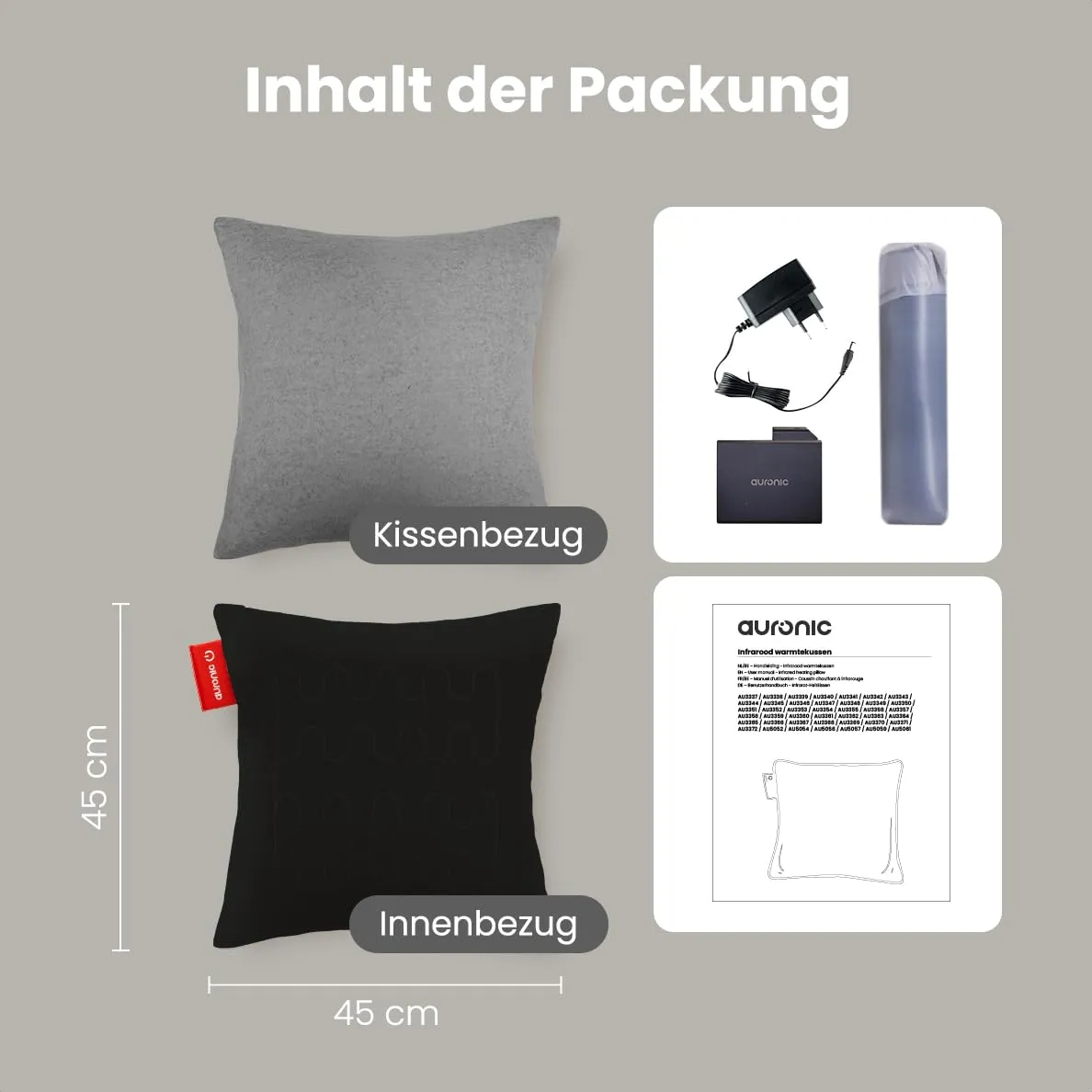 Auronic heating pad with automatic switch-off - Electric heating pad - Battery heating pad - Wireless heating pad - Back heating pad - Electric heating pad - Rechargeable back heating pad - 45x45 cm Polyester 45x45cm