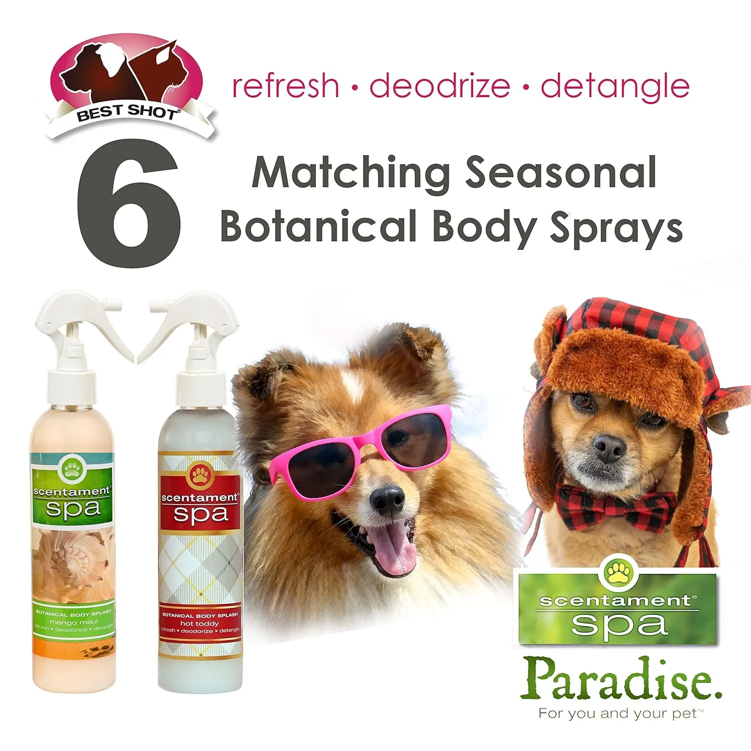 Best Shot Scentament Spa Botanical Body Splash, Detangler Spray, Body Spray for Pets, Cat and Dog Cologne Spray, Mango Maui, 8 Oz.