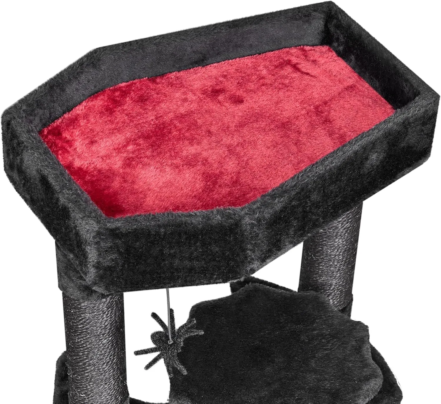 BEWISHOME Gothic Cat Tree with Coffin Bed, Goth Cat Tower for Indoor Cats with Sisal Scratching Posts, Spider Toy, Spooky Coffin Cat Tree for Black Cats Halloween, Black with Red, Small Size MMJ91R