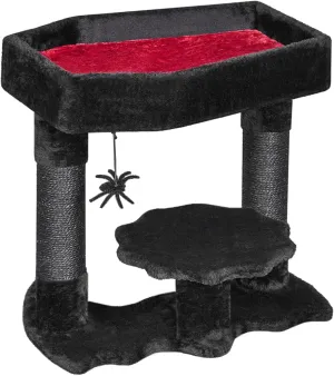 BEWISHOME Gothic Cat Tree with Coffin Bed, Goth Cat Tower for Indoor Cats with Sisal Scratching Posts, Spider Toy, Spooky Coffin Cat Tree for Black Cats Halloween, Black with Red, Small Size MMJ91R