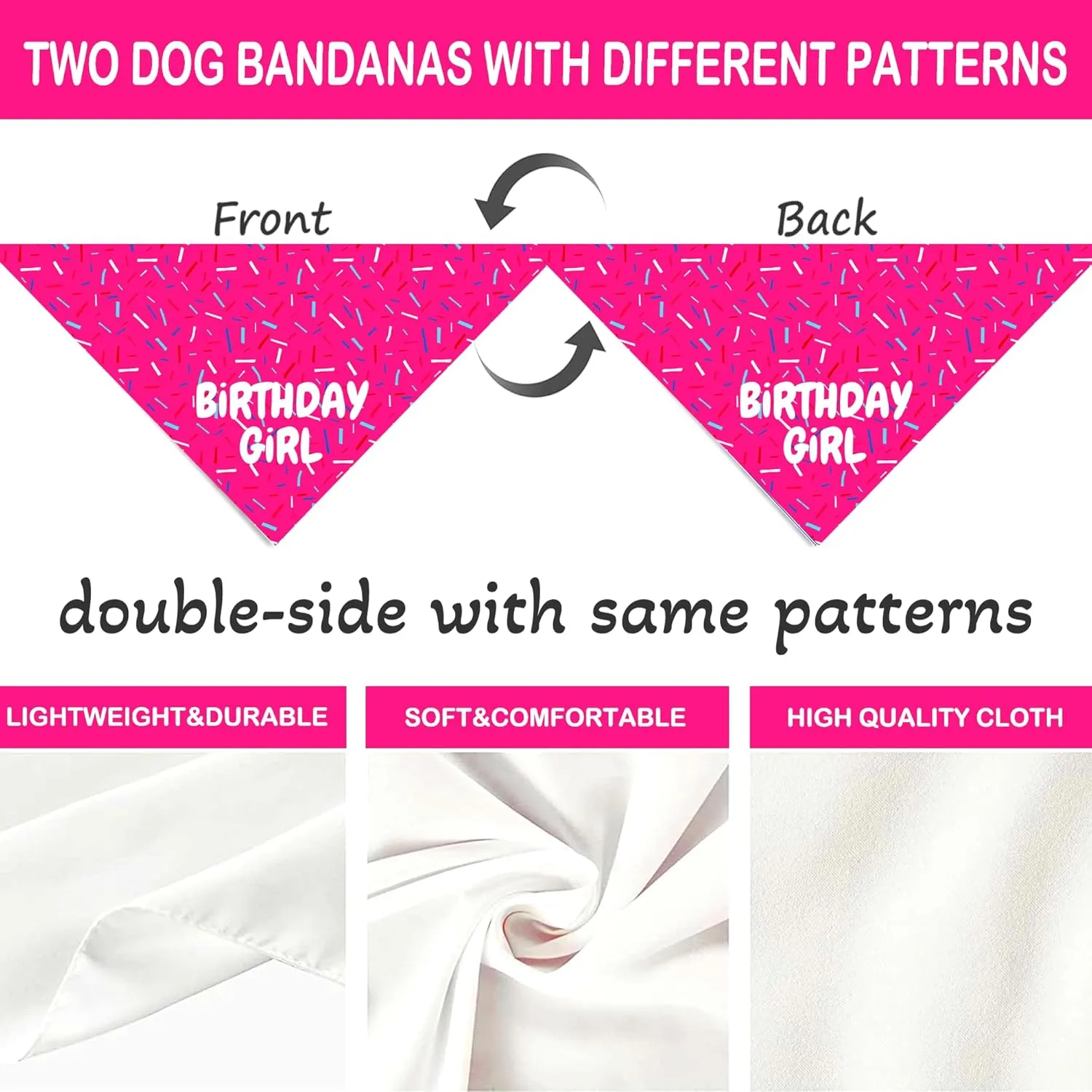 Birthday Girl Dog Bandanas 1 Pack, Pink Dog Scarfs for Puppy, Pet Scarves HBD Bandanas for Small Medium Large Dogs (Birthday Girl, One Size)