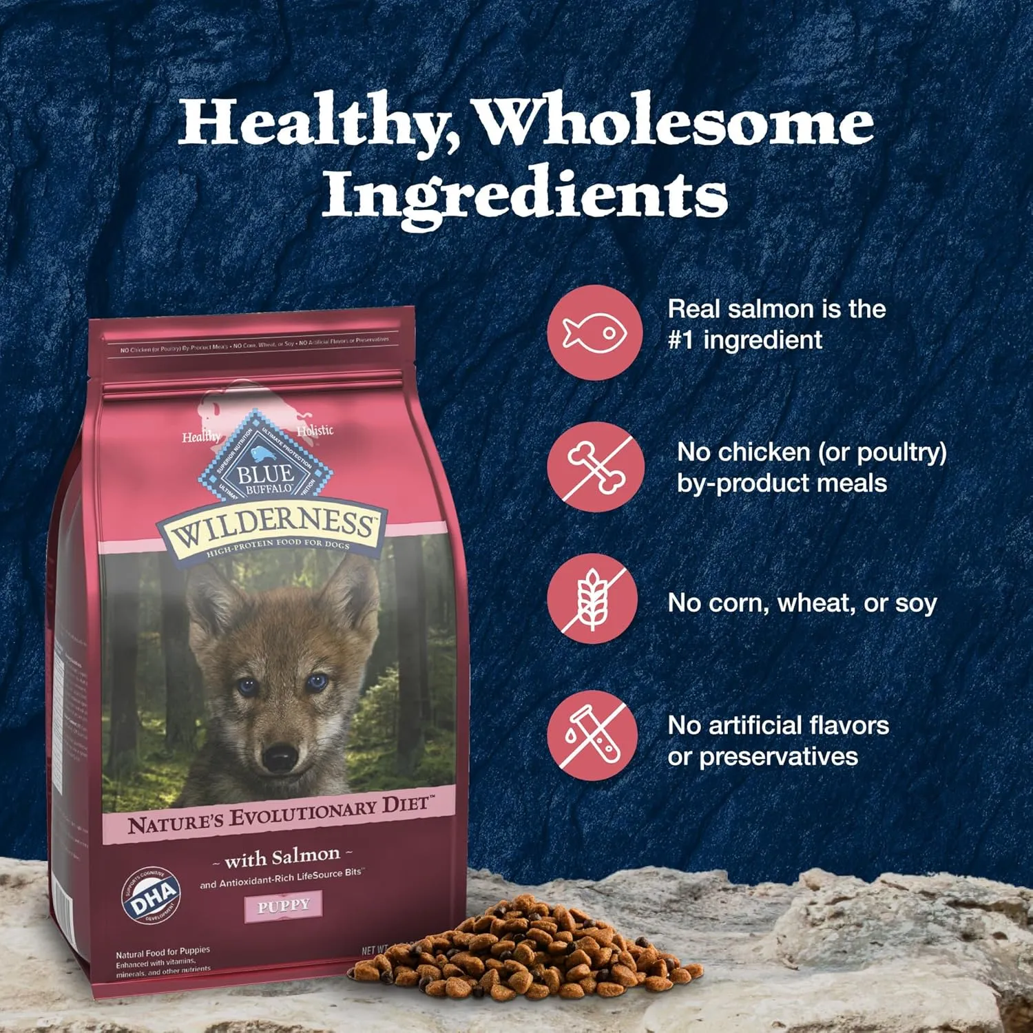 Blue Buffalo Wilderness High-Protein Natural Dry Food for Puppies, Salmon Recipe, 13-lb. Bag