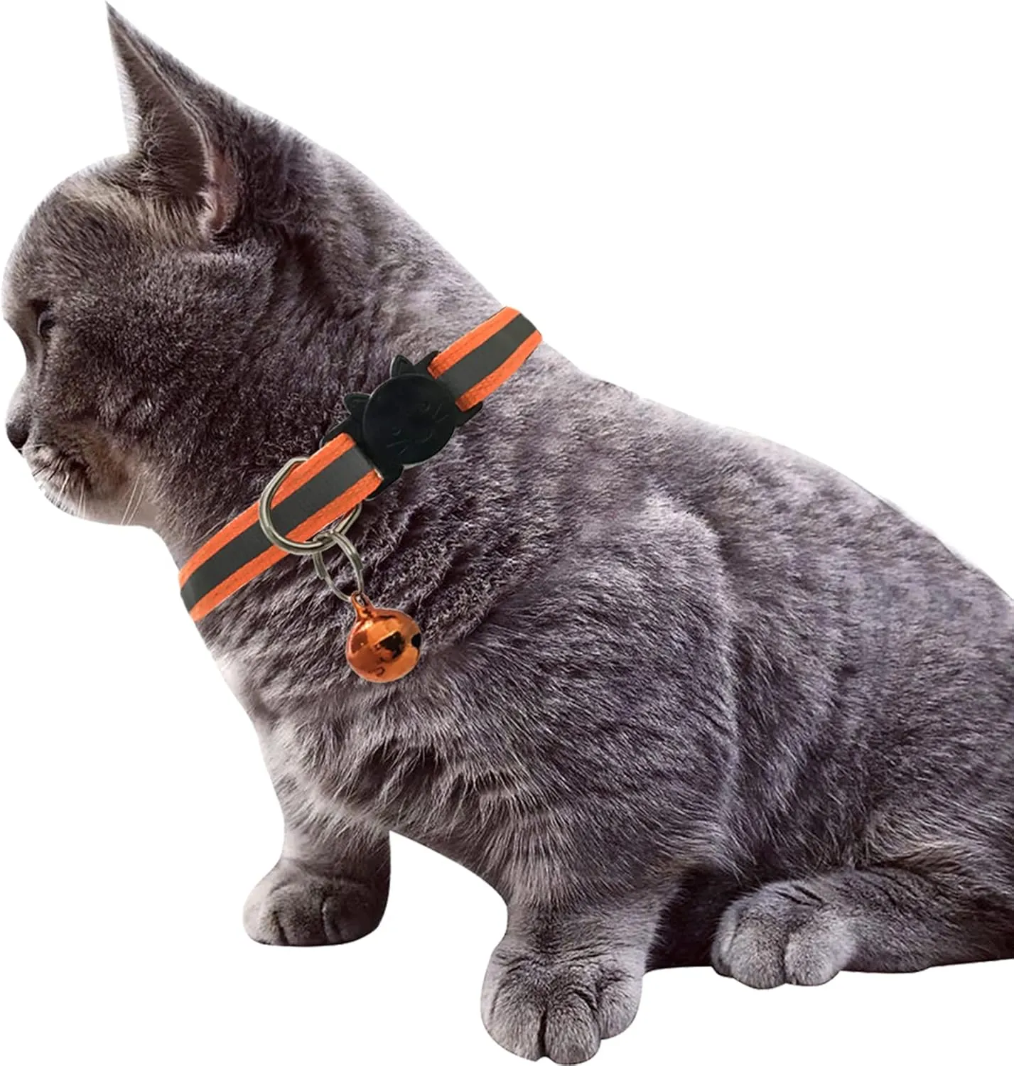 Breakaway Reflective Nylon Cat Collars with Bell - 2 Black   2 Sky Blue