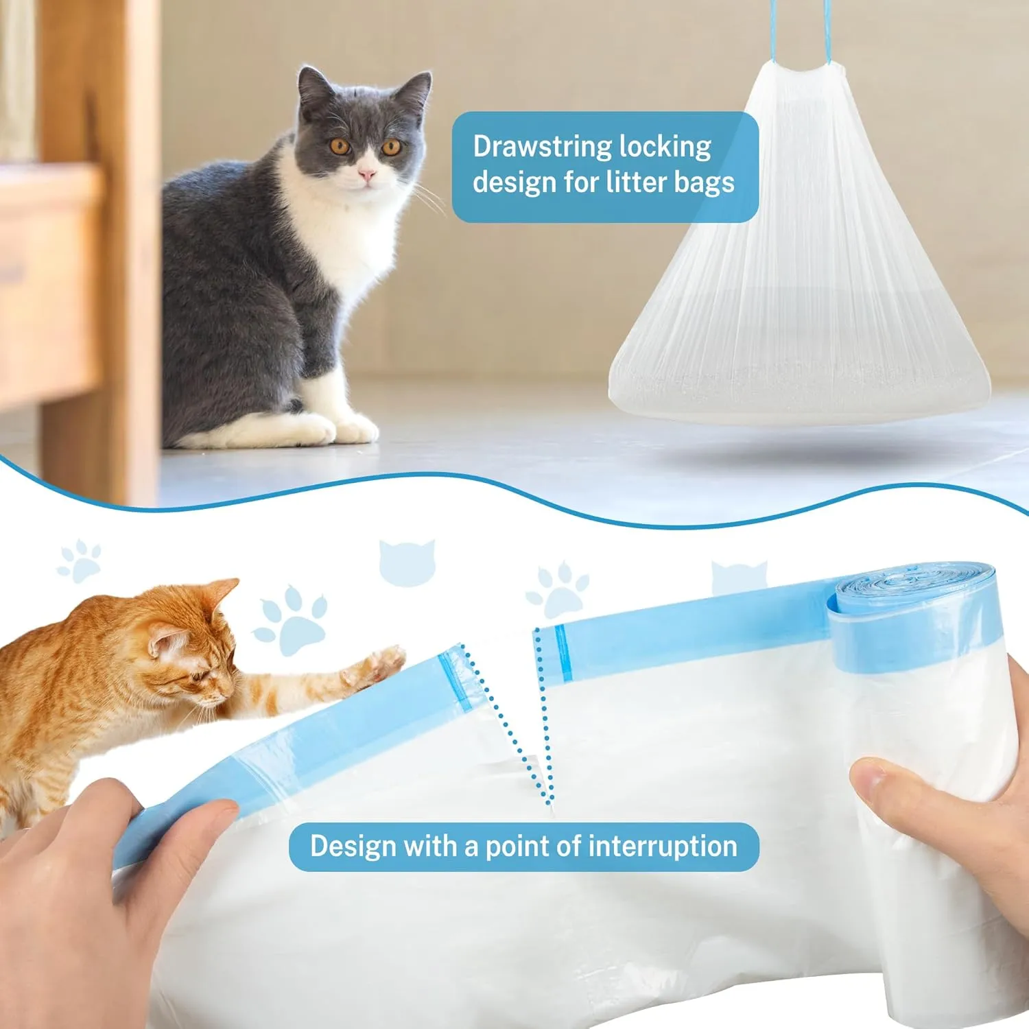 Cat Litter Box Liners 60 Count, Waste Bags for Self-Cleaning Cat Litter Box, Replacement Extra Large Cat Litter Box Liners, 26 x 15.7 Inches3 Packs/60 Counts