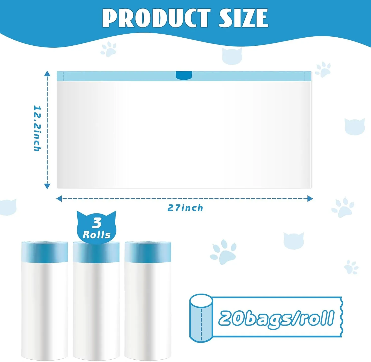 Cat Litter Box Liners 60 Count, Waste Bags for Self-Cleaning Cat Litter Box, Replacement Extra Large Cat Litter Box Liners, 26 x 15.7 Inches3 Packs/60 Counts