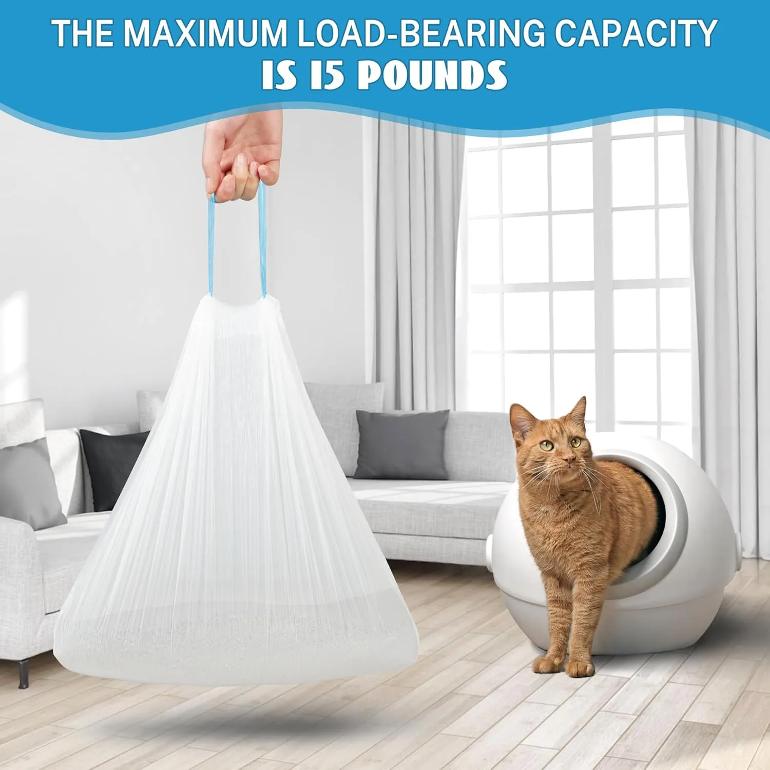 Cat Litter Box Liners 60 Count, Waste Bags for Self-Cleaning Cat Litter Box, Replacement Extra Large Cat Litter Box Liners, 26 x 15.7 Inches3 Packs/60 Counts