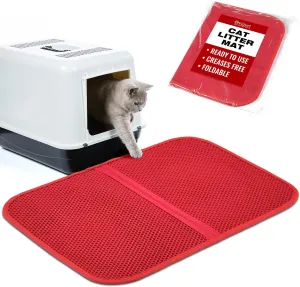Cat Litter Mat, Foldable Cat Litter Mat, 23.6"x 14.8", Honeycomb Design, Skid-Proof, Water-Proof, Double Layer, Easy to Clean, Less Waste, Red