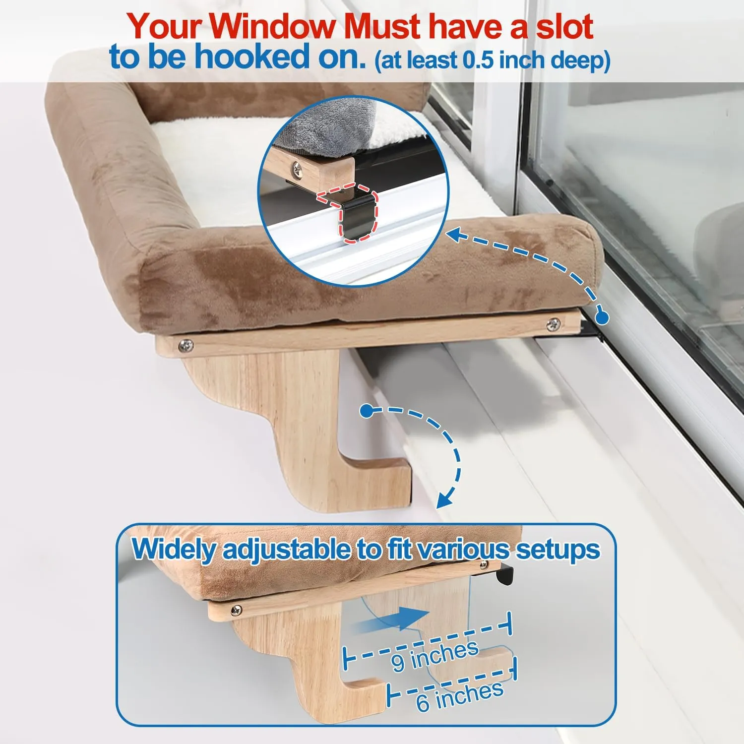 Cat Perch for Window Sill with Bolster - Orthopedic Hammock Design with Premium Hardwood & Robust Metal Frame - Cat Window Seat for Large Cats and Kittens - Dark Stained Wood with Gray Bed