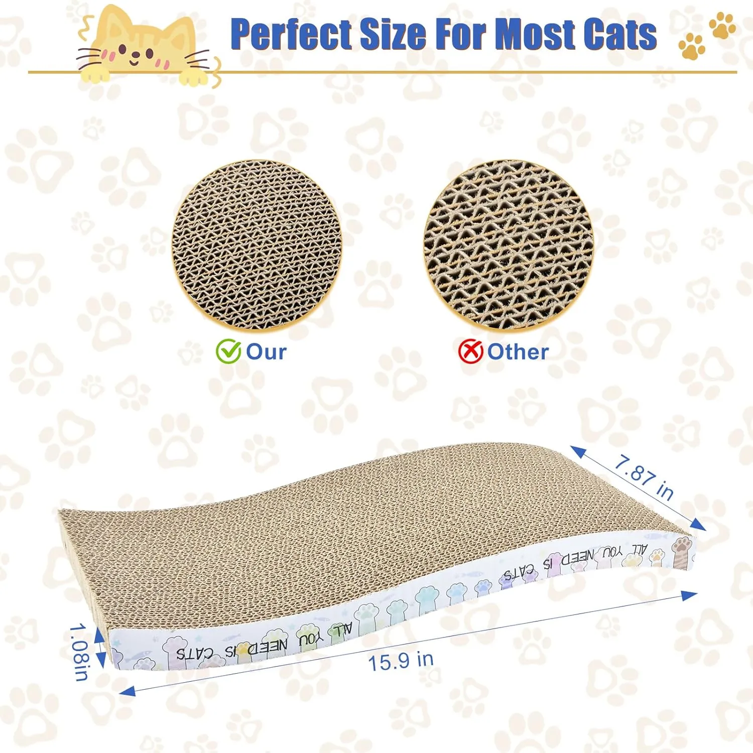 Cat Scratching Board 3 Pack Cat Scratching Pad with Catnip Double-Sided Pad with Premium Scratch Textures Design Curved Cat Scratchers for Indoor Cats to Rest Grind Claws and Play