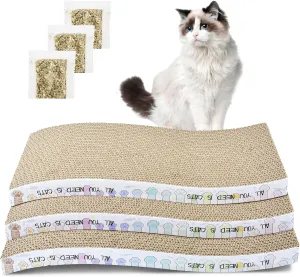Cat Scratching Board 3 Pack Cat Scratching Pad with Catnip Double-Sided Pad with Premium Scratch Textures Design Curved Cat Scratchers for Indoor Cats to Rest Grind Claws and Play