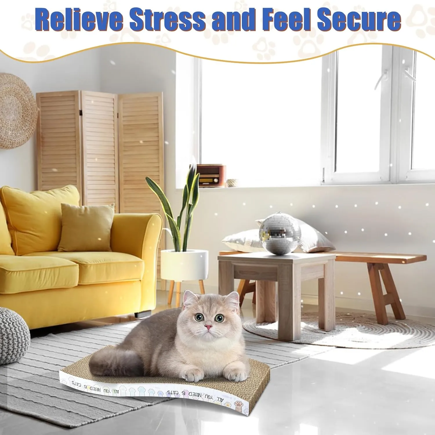 Cat Scratching Board 3 Pack Cat Scratching Pad with Catnip Double-Sided Pad with Premium Scratch Textures Design Curved Cat Scratchers for Indoor Cats to Rest Grind Claws and Play