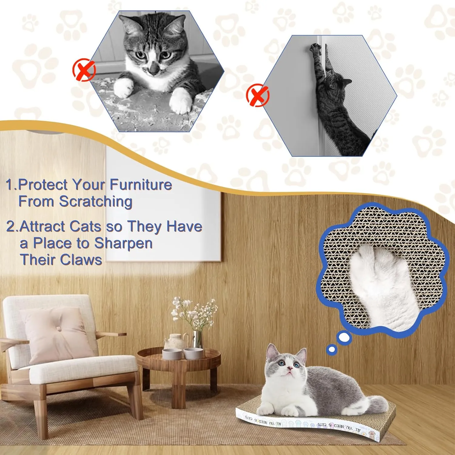 Cat Scratching Board 3 Pack Cat Scratching Pad with Catnip Double-Sided Pad with Premium Scratch Textures Design Curved Cat Scratchers for Indoor Cats to Rest Grind Claws and Play
