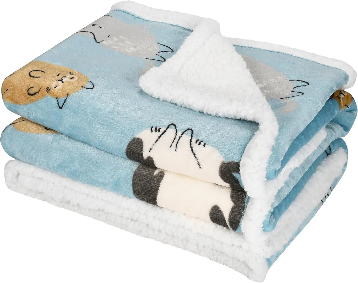 Catalonia Cat Print Sherpa Fleece Throw Blanket, Soft Mink Plush Couch Blanket, Fuzzy Fluffy Comfy Warm Throws, Comfort Caring Gift, 50x60 inches, Baby Blue
