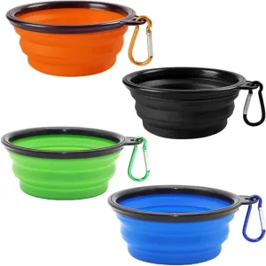 Collapsible Dog Bowl, 4 Pcs Collapsible Dog Water Bowls for Dogs Cats, Portable Pet Feeding Watering Dish for Walking Parking Traveling with Carabiners