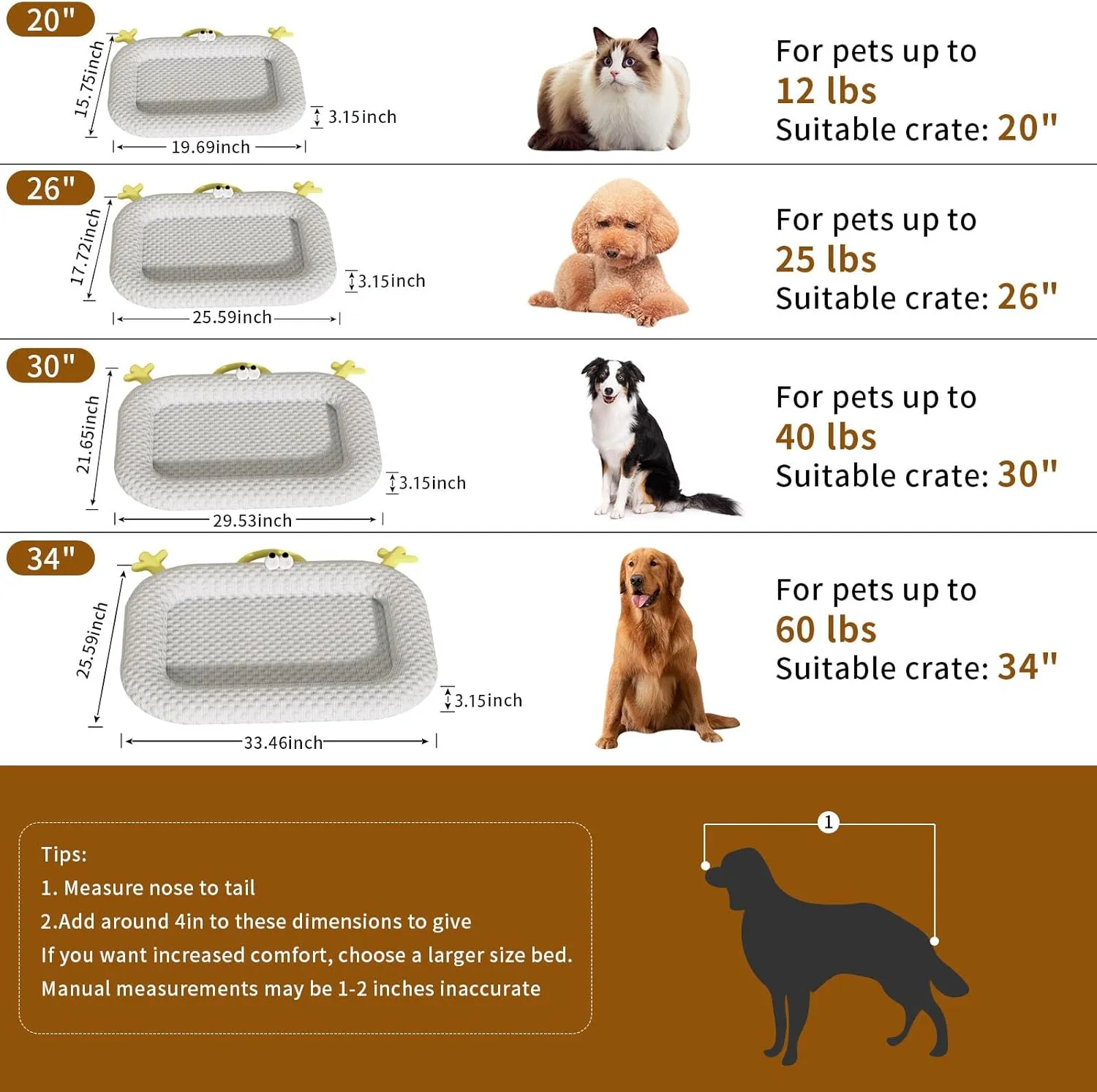 Cooling Dog Bed, Summer Comfy Cat Bed Pad, Breathable Pet Cooling Mat for Cats & Small - Medium Dogs, 19" x 16 Kennel Bed Pad with Non-Slip Bottom, Pet Sleeping Pad for Home and Travel