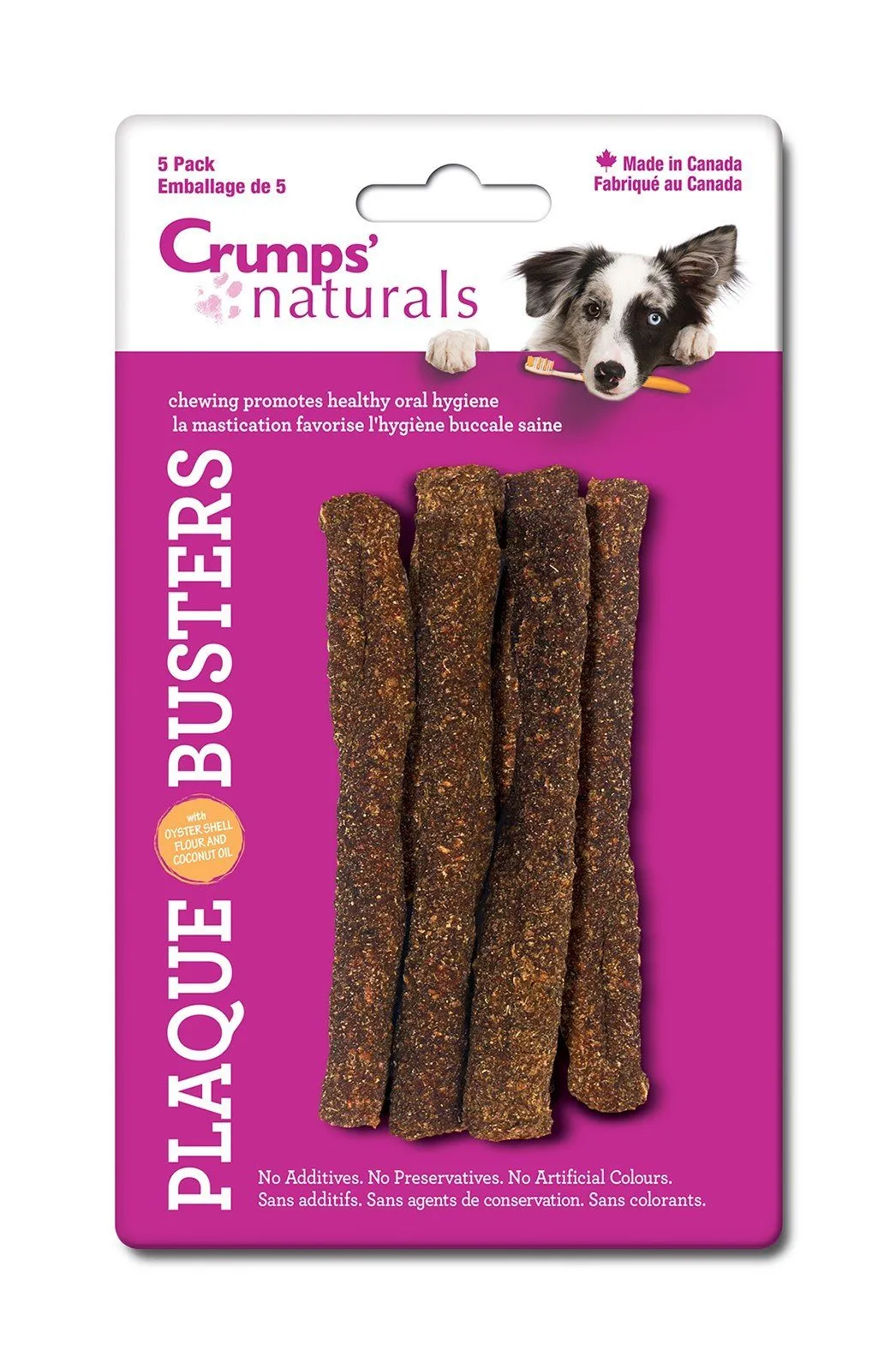 Crumps' Naturals 4.5" Plaque Busters Dog Dental Hard Chews - 5 Pack