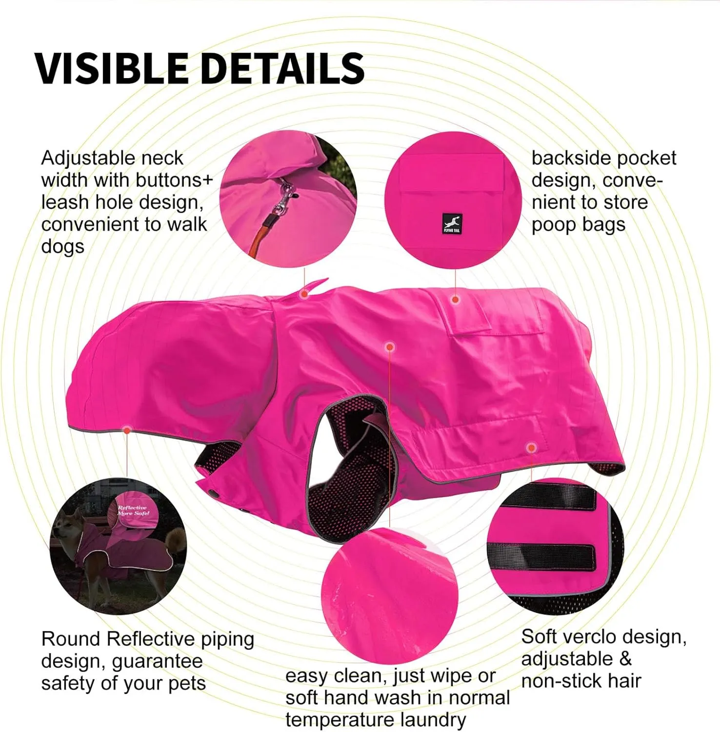 Dog Raincoat Waterproof Reflective Jacket  Lightweight Hooded Poncho with Adjustable Belly Strap & Leash Hole  Rain Slicker Coat for 2XSmall-5XLarge Dogs  Easy to Wear(Pink, X-Small)