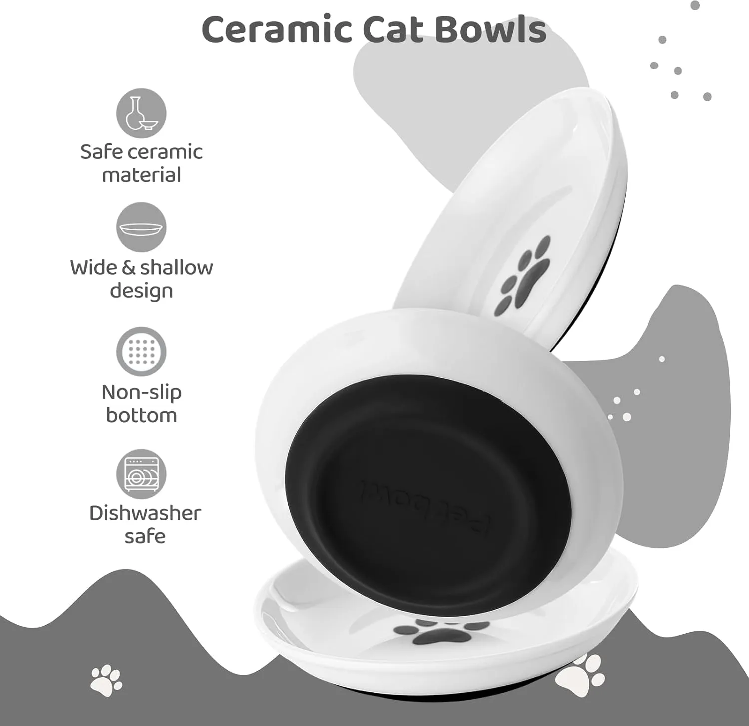 Dorakitten Ceramic Cat Bowls 6 Pack, No Whisker Fatigue Wide Shallow Cat Dishes with Non-Slip Silicone Bottom, Pet Food & Water Plates, 5.9 Inches Diameter