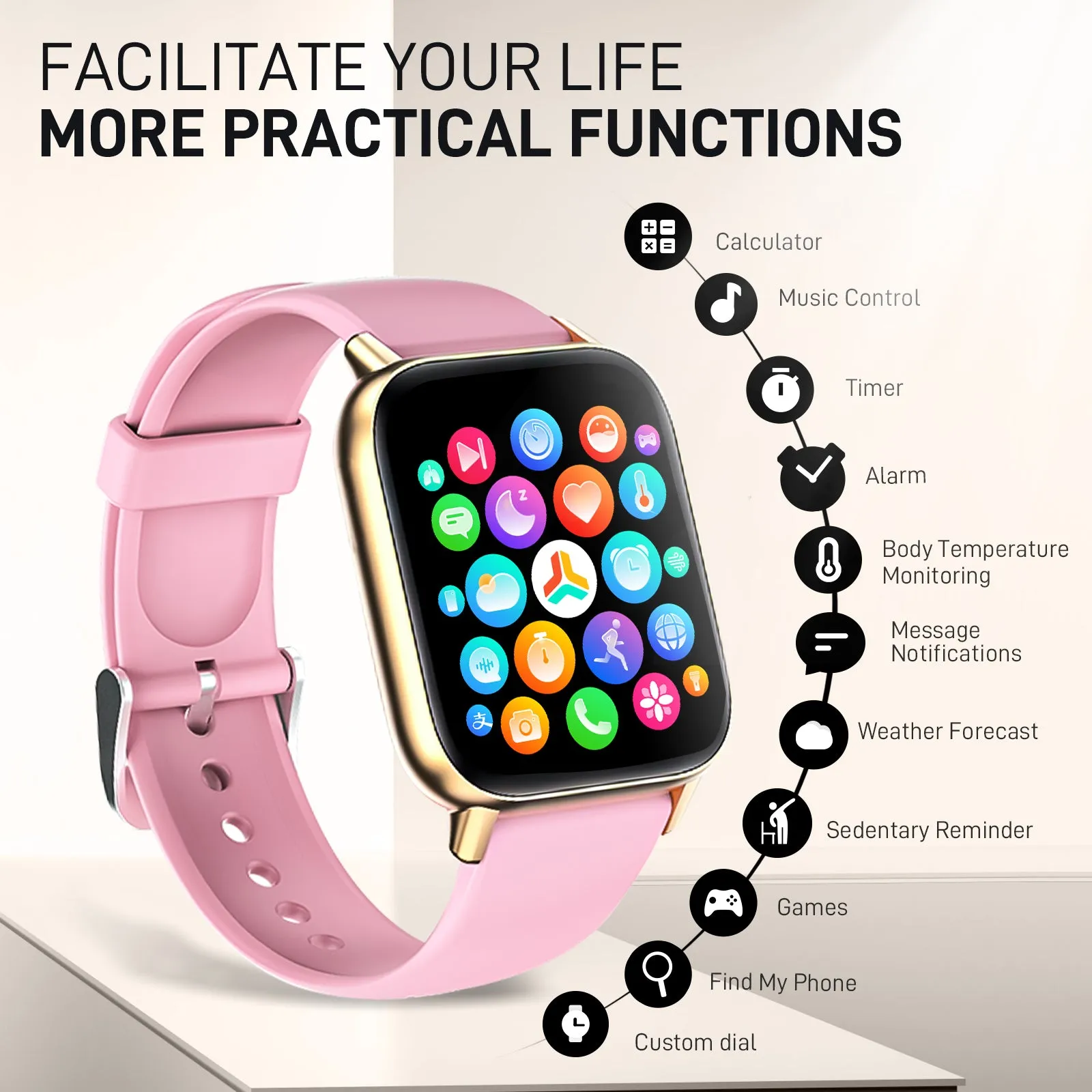 EIGIIS Smart Watch (Make/Answer Call), Fitness Watch with Heart Rate Blood Pressure Sleep Monitor, 1.83" Touch Screen Smartwatch for Women Men, Waterproof Activity Tracker Compatible with iPhone & Android