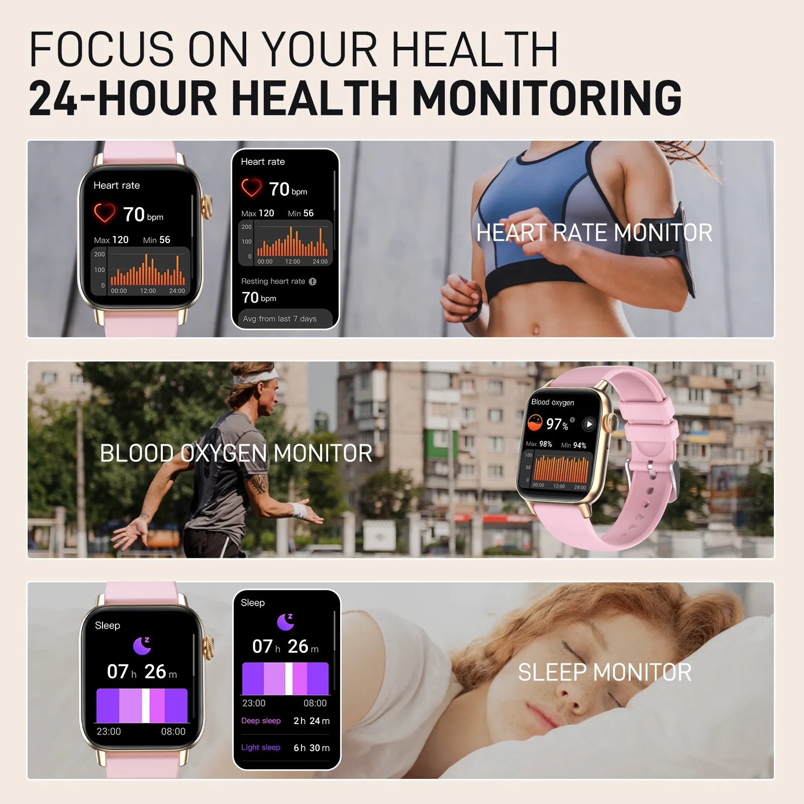 EIGIIS Smart Watch (Make/Answer Call), Fitness Watch with Heart Rate Blood Pressure Sleep Monitor, 1.83" Touch Screen Smartwatch for Women Men, Waterproof Activity Tracker Compatible with iPhone & Android