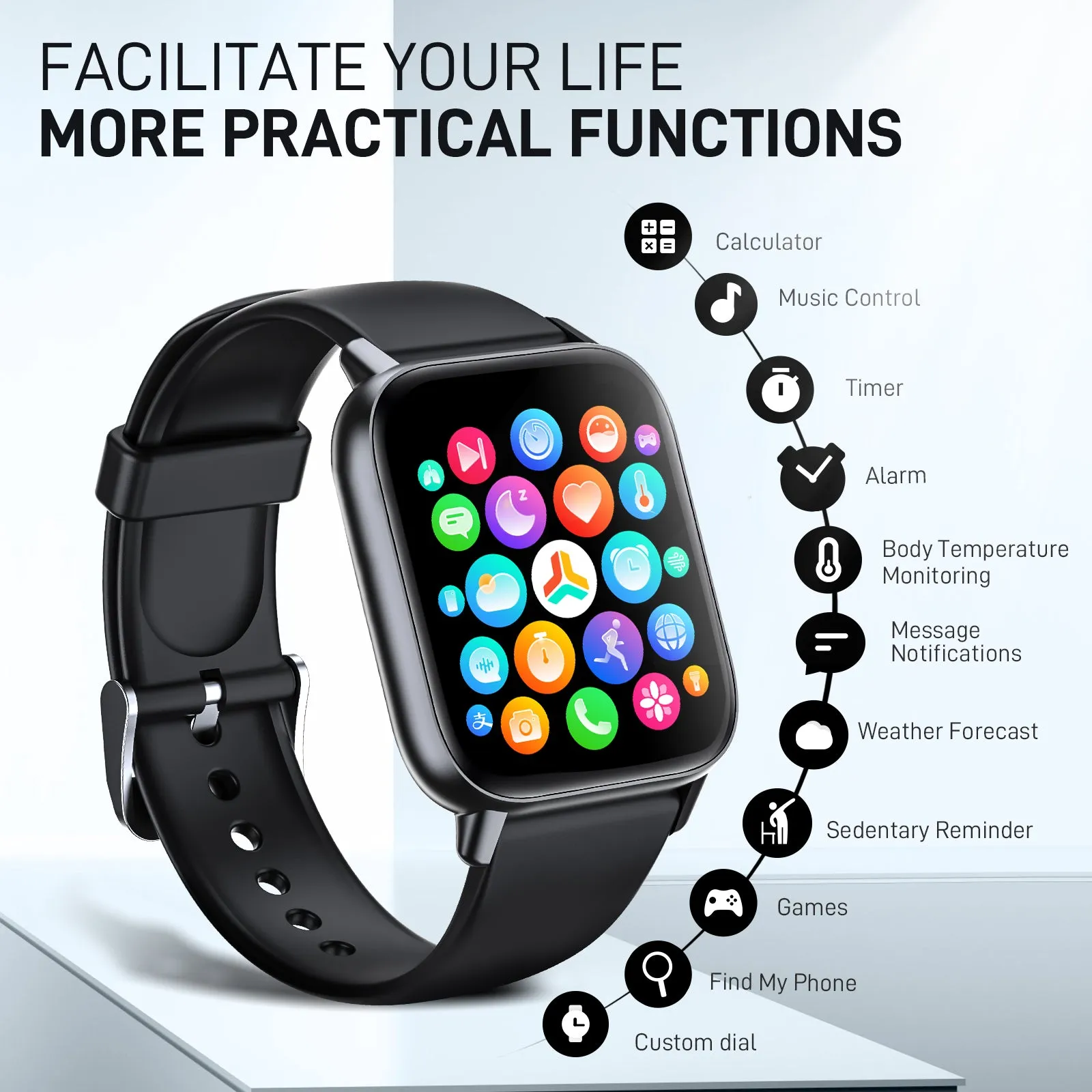 EIGIIS Smart Watch (Make/Answer Call), Fitness Watch with Heart Rate Blood Pressure Sleep Monitor, 1.83" Touch Screen Smartwatch for Women Men, Waterproof Activity Tracker Compatible with iPhone & Android