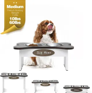 Elevated Dog Bowls for Large Dogs, DIY Dog Name Farmhouse Medium Stand, Wood Raised Stand with 2 Stainless Steel Bowls, Food Bowl with Anti-Slip Feet Feeder