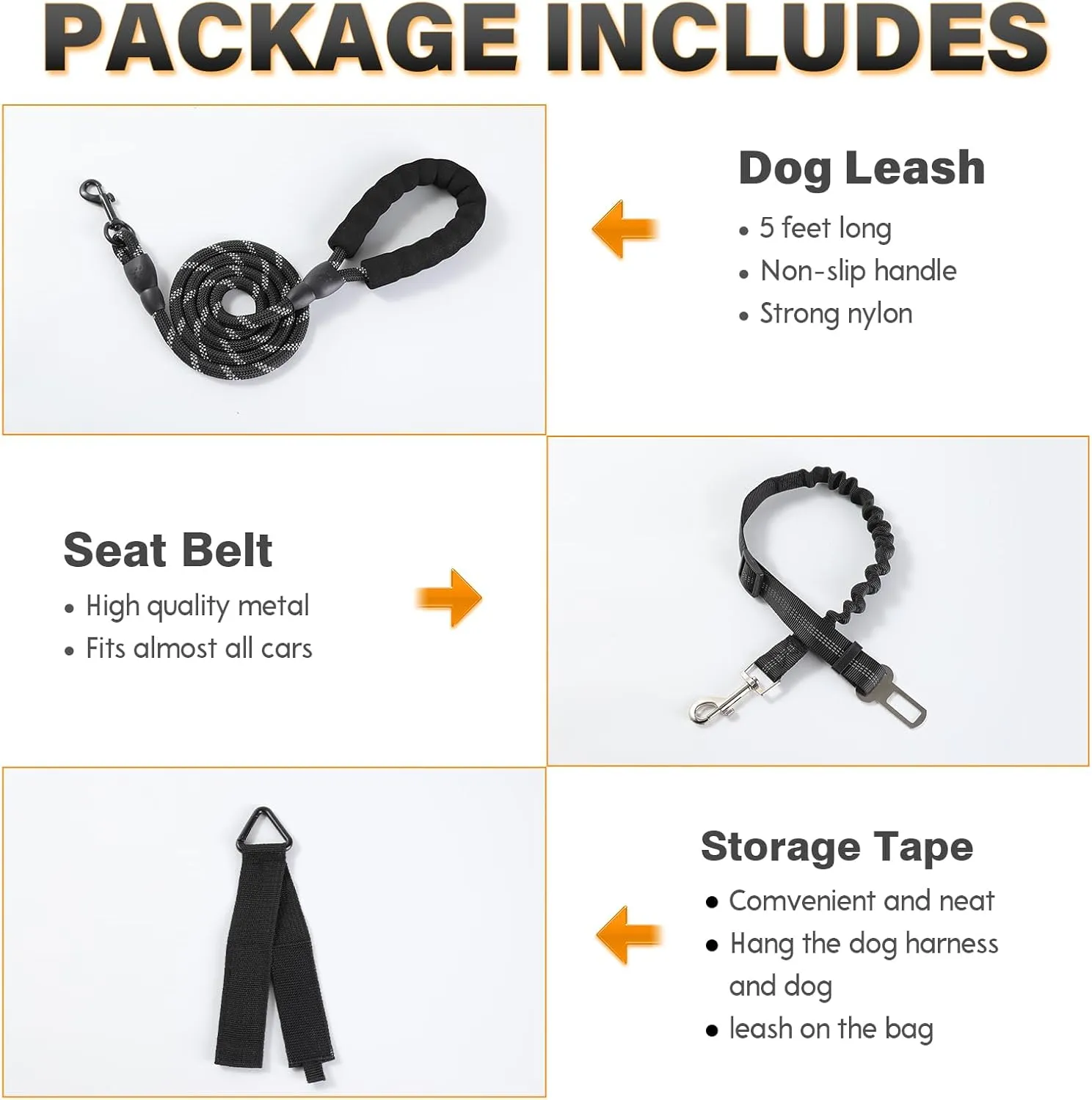 Escape Proof Soft Padded Full Body No Pull Dog Harness and Leash Set, Reflective Vest with Handle, Adjustable Six Point, Large Size (Black)