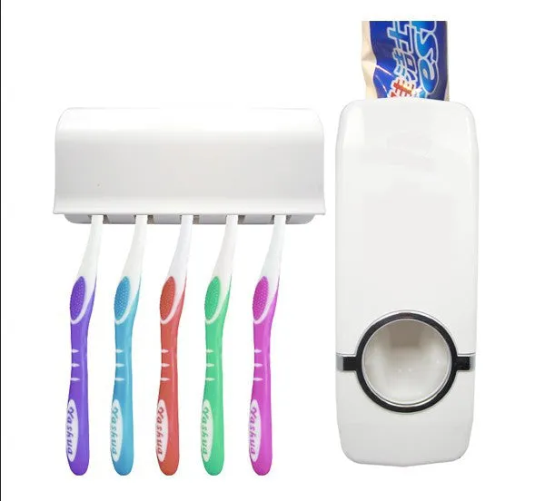Fashion Automatic Toothpaste Dispenser  Toothbrush Holder Set Family Set Wall Mount