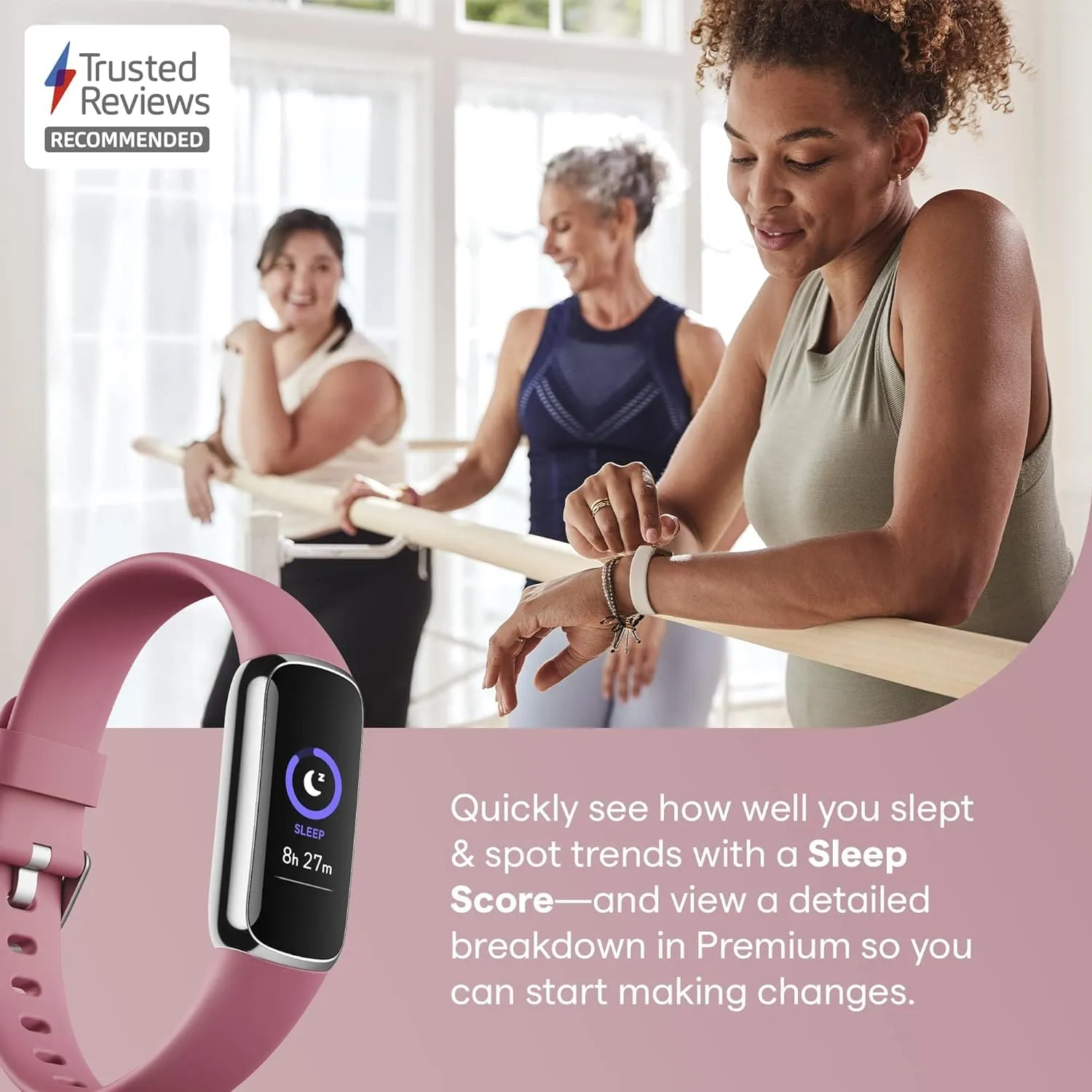 Fitbit Luxe Activity Tracker with up to 6 days battery life, stress management tools and Active Zone Minutes, Orchid / Platinum Stainless Steel