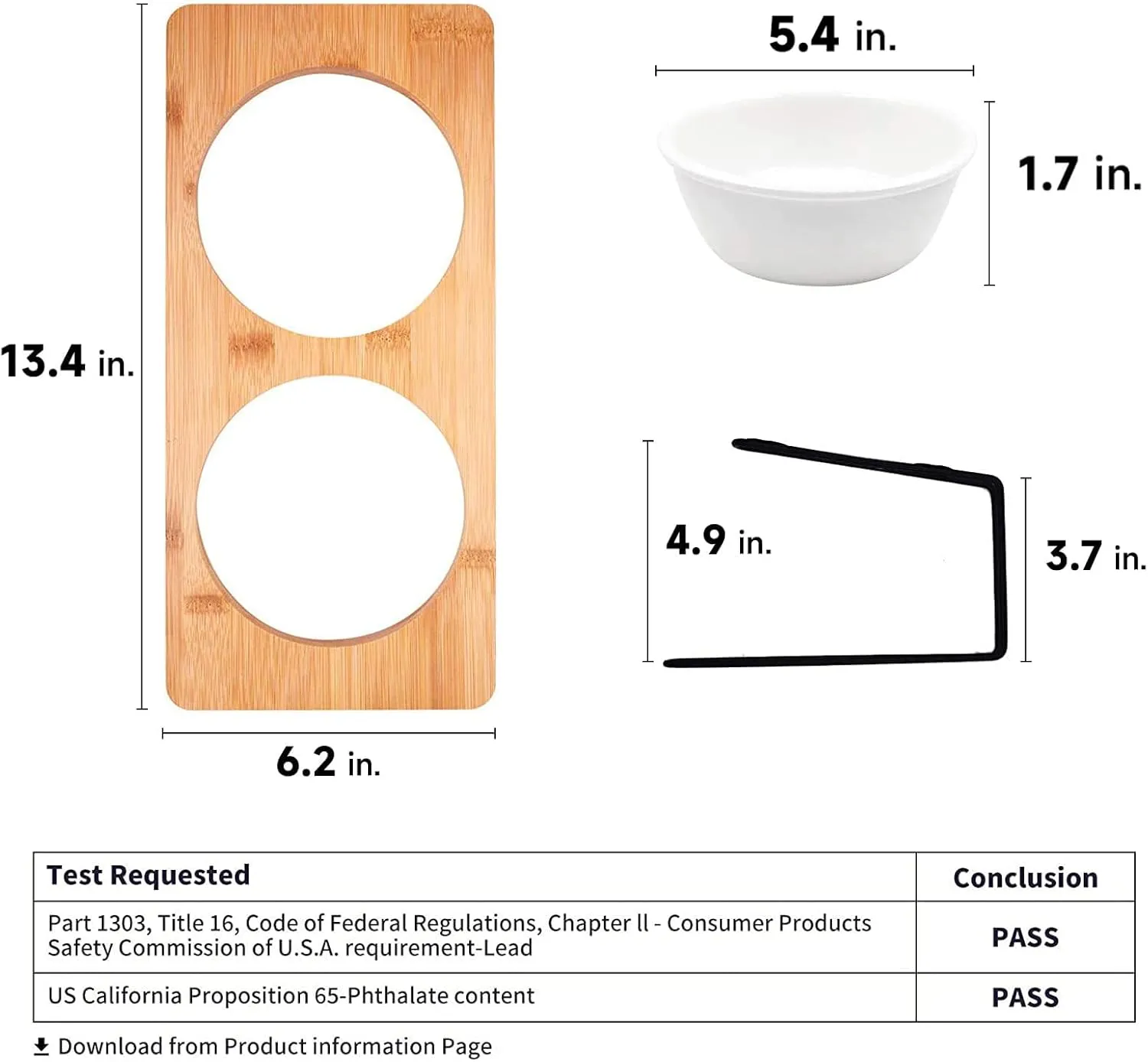 FUKUMARU Elevated Cat Ceramic Bowls, Small Dog 15 Tilted Raised Food Feeding Dishes, Solid Bamboo Water Stand Feeder Set for Cats and Puppy