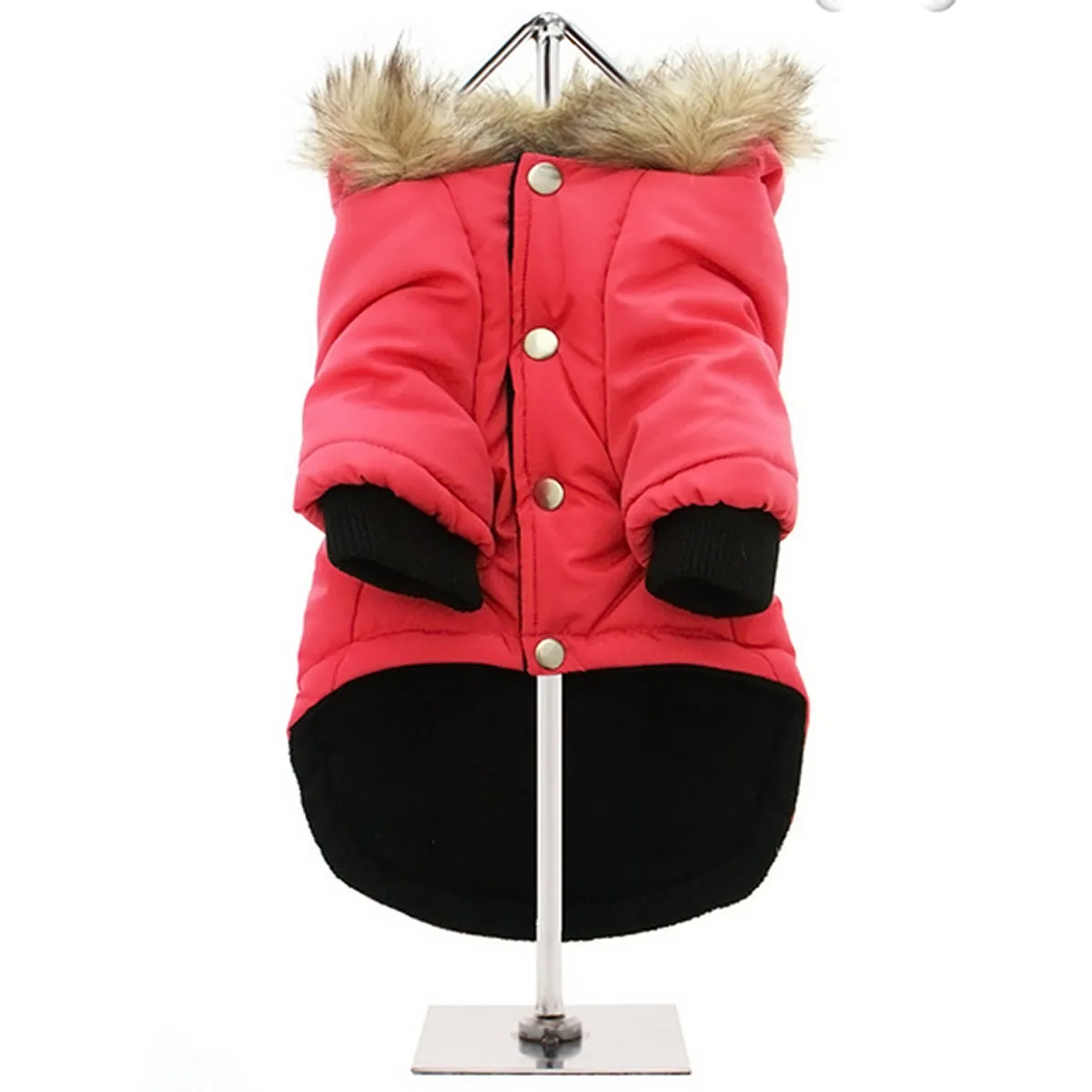 Fur Hood Parka Dog Coat - Salmon Pink