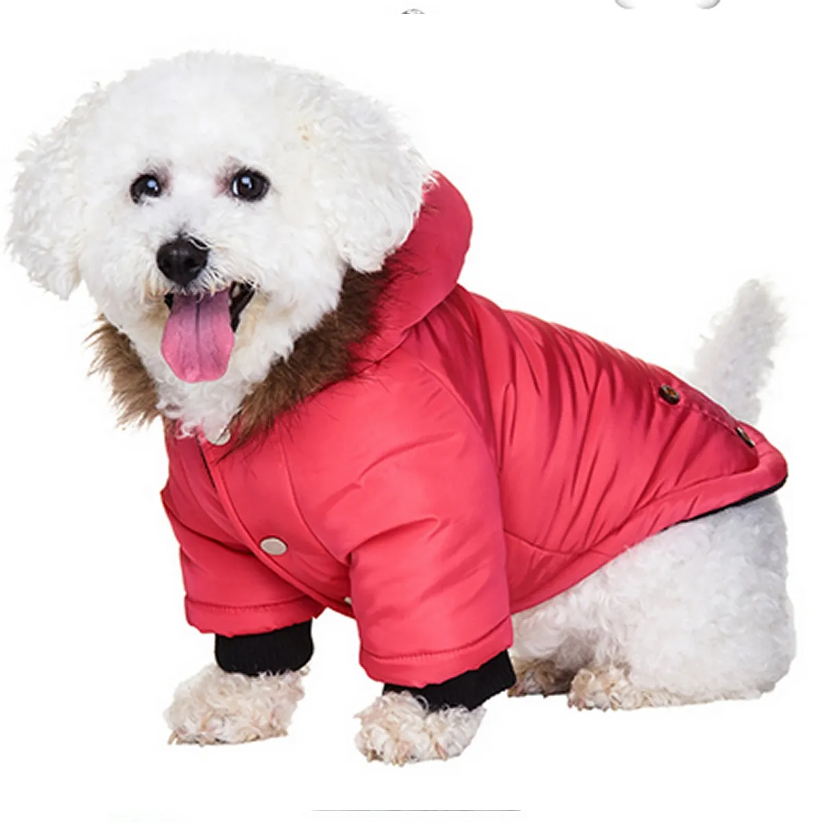 Fur Hood Parka Dog Coat - Salmon Pink