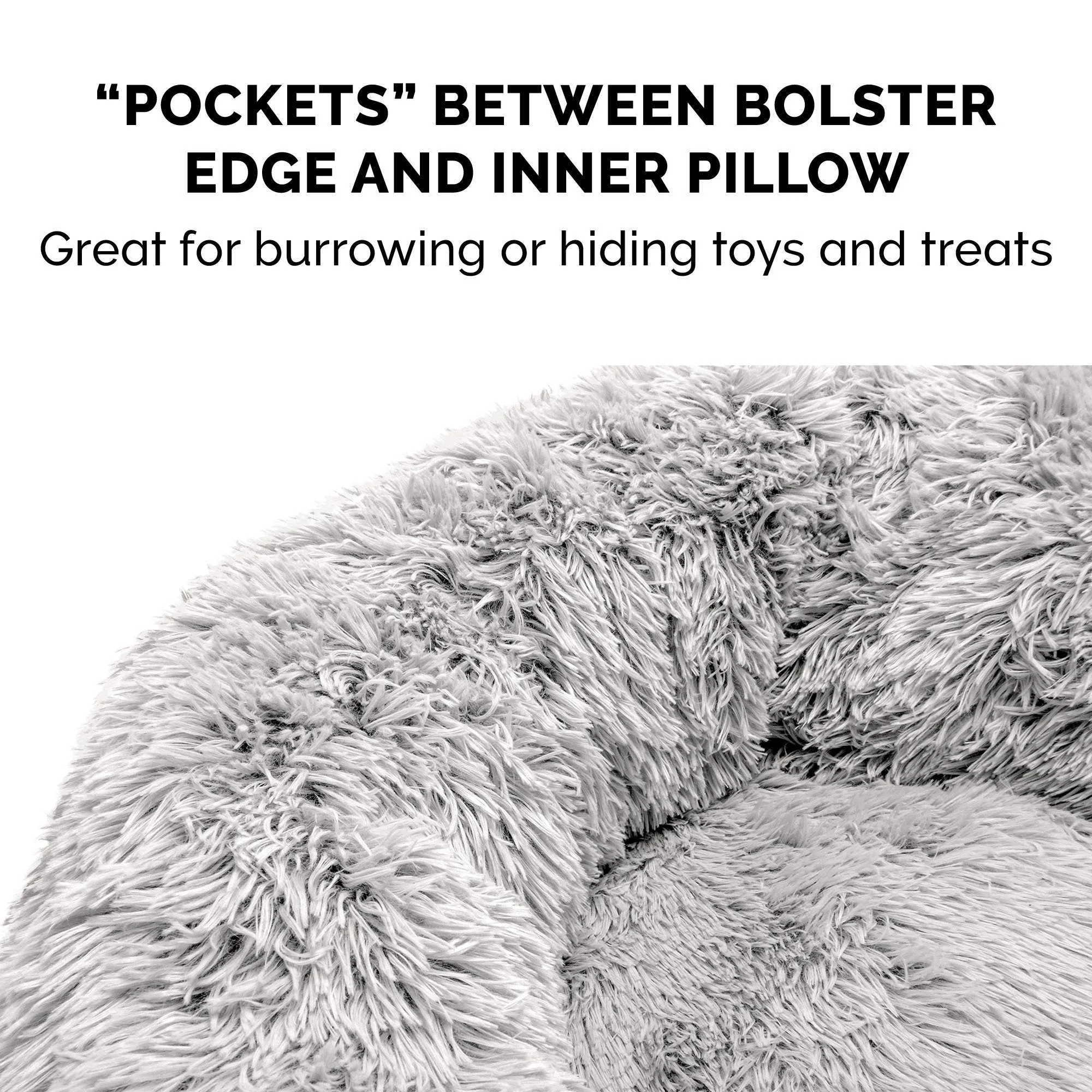 FurHaven Calming Cuddler Long Fur Donut Bed - Large 36", Mist Gray