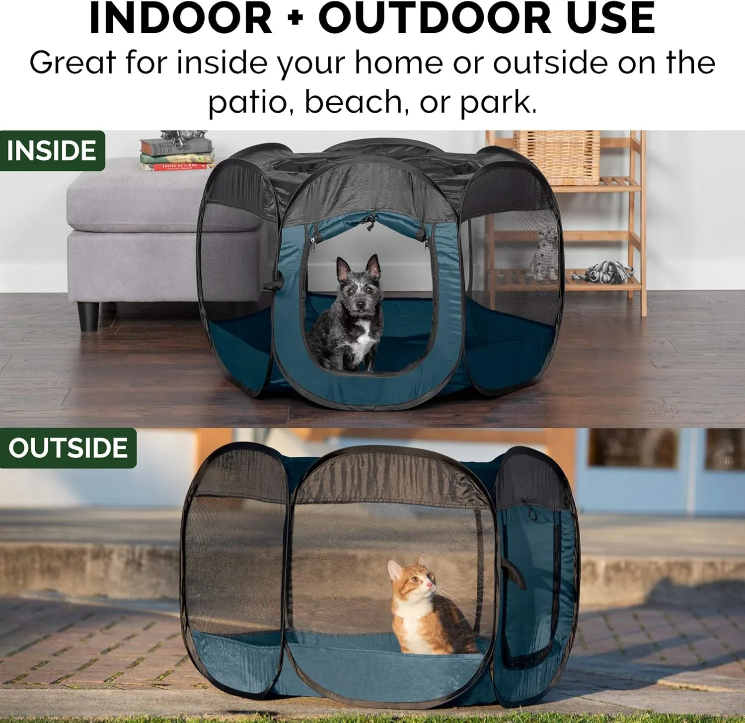 Furhaven Portable Dog Playpen Cat Tent, Pet playground/kennel foldable indoor outdoor zippered puppy crate - Sailor Blue, Large