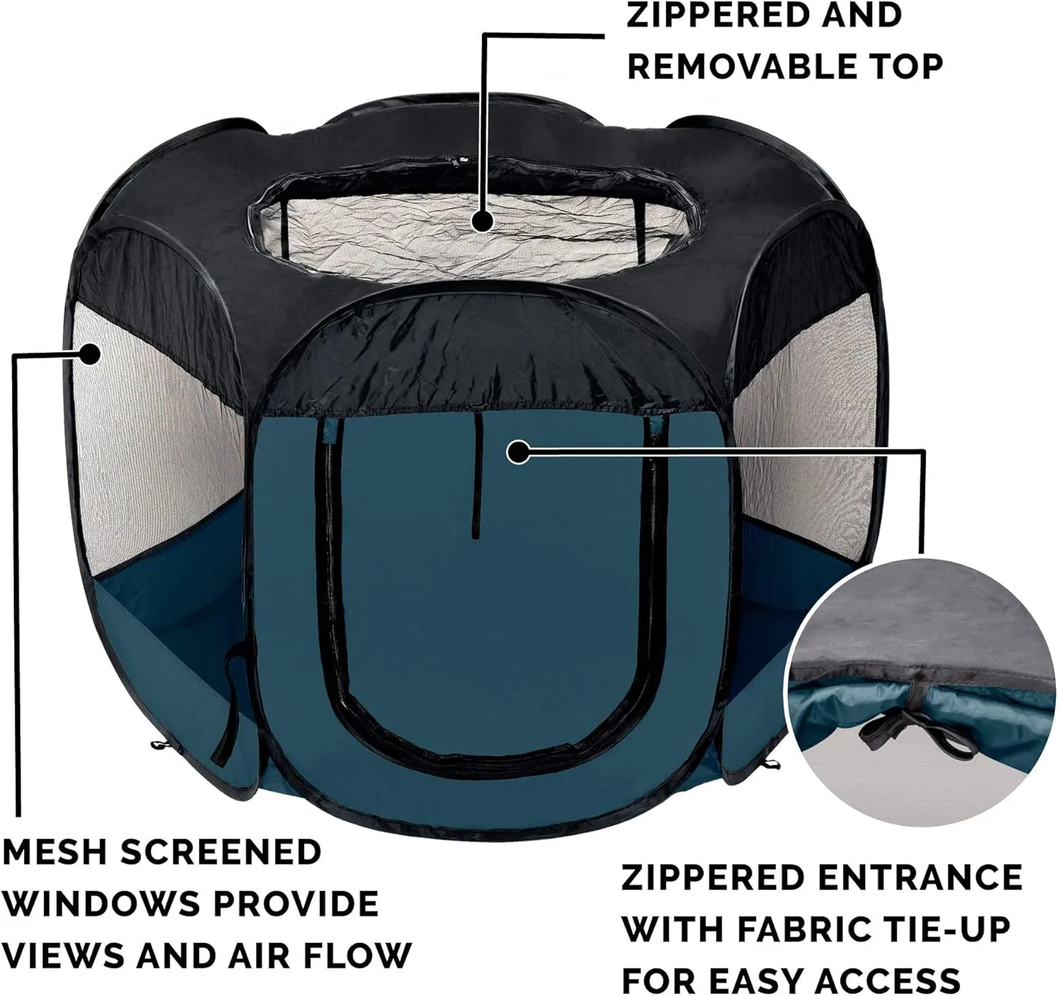 Furhaven Portable Dog Playpen Cat Tent, Pet playground/kennel foldable indoor outdoor zippered puppy crate - Sailor Blue, Large