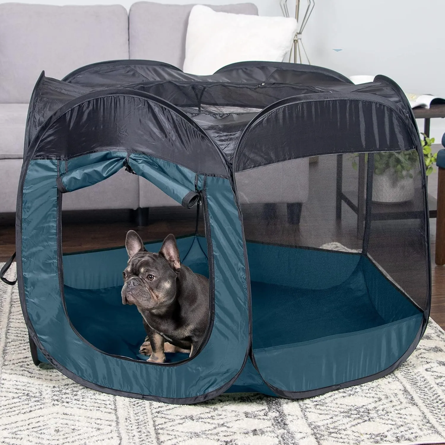 Furhaven Portable Dog Playpen Cat Tent, Pet playground/kennel foldable indoor outdoor zippered puppy crate - Sailor Blue, Large